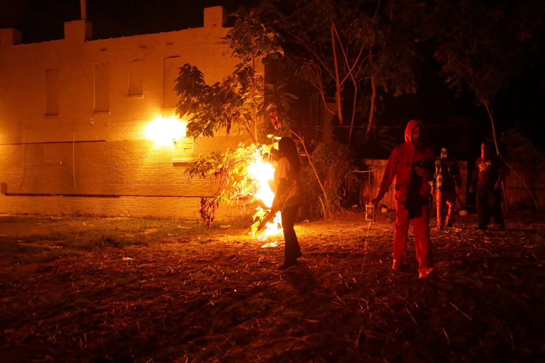 Tree set on fire during protest
